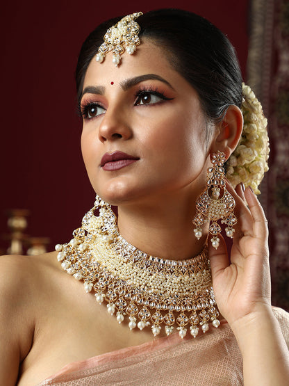 The Begum Jewellery Set - Pearl White-SOHNCK1544