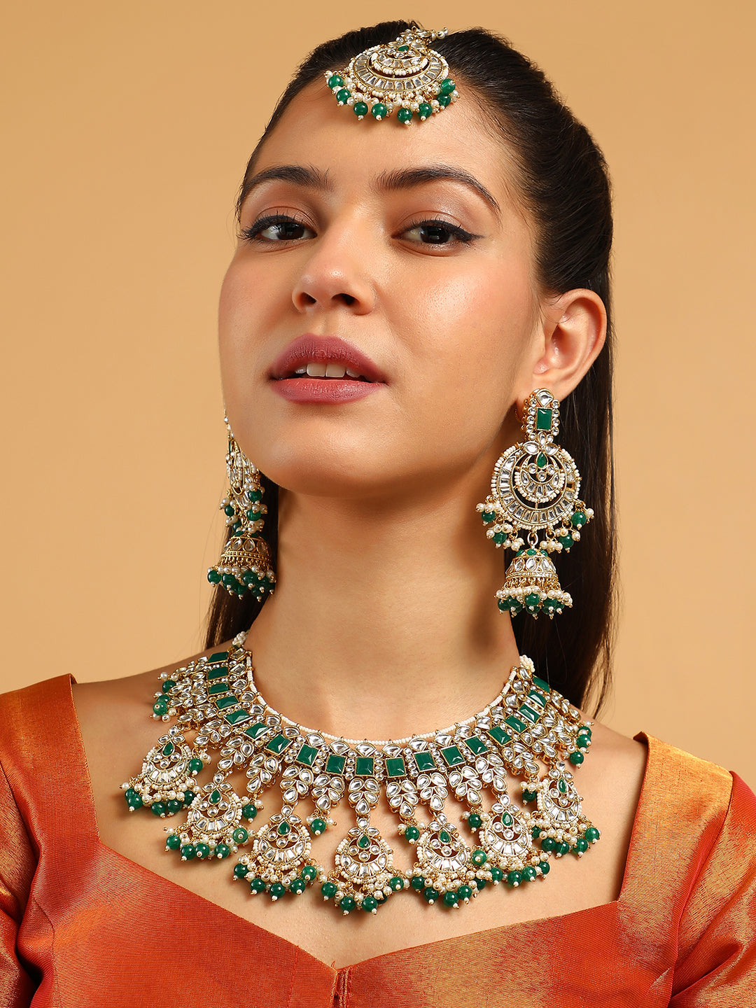 The Mehreen Jewellery Set - Emerald Green-SOHNCK1553