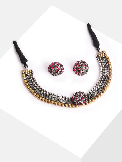 Silver Plated Designer Stone Necklace and Earring Set