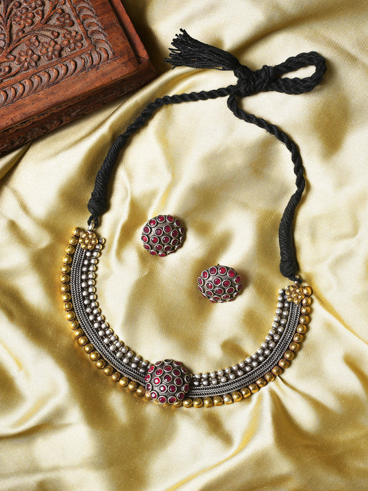 Silver Plated Designer Stone Necklace and Earring Set