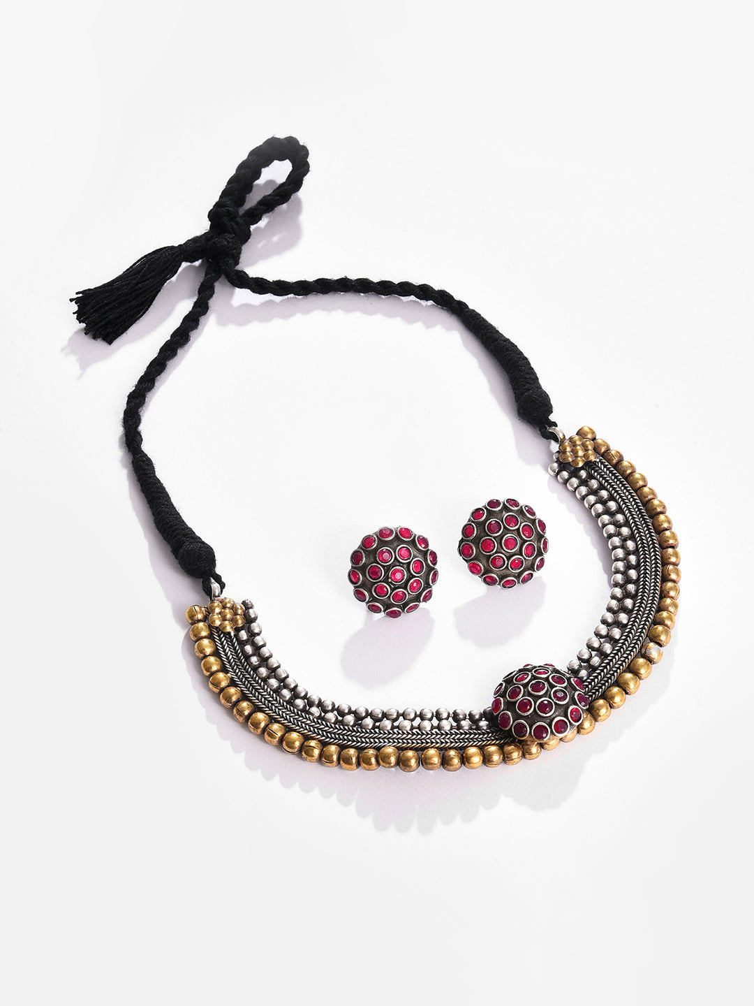 Silver Plated Designer Stone Necklace and Earring Set
