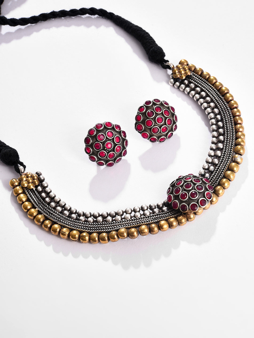 Silver Plated Designer Stone Necklace and Earring Set