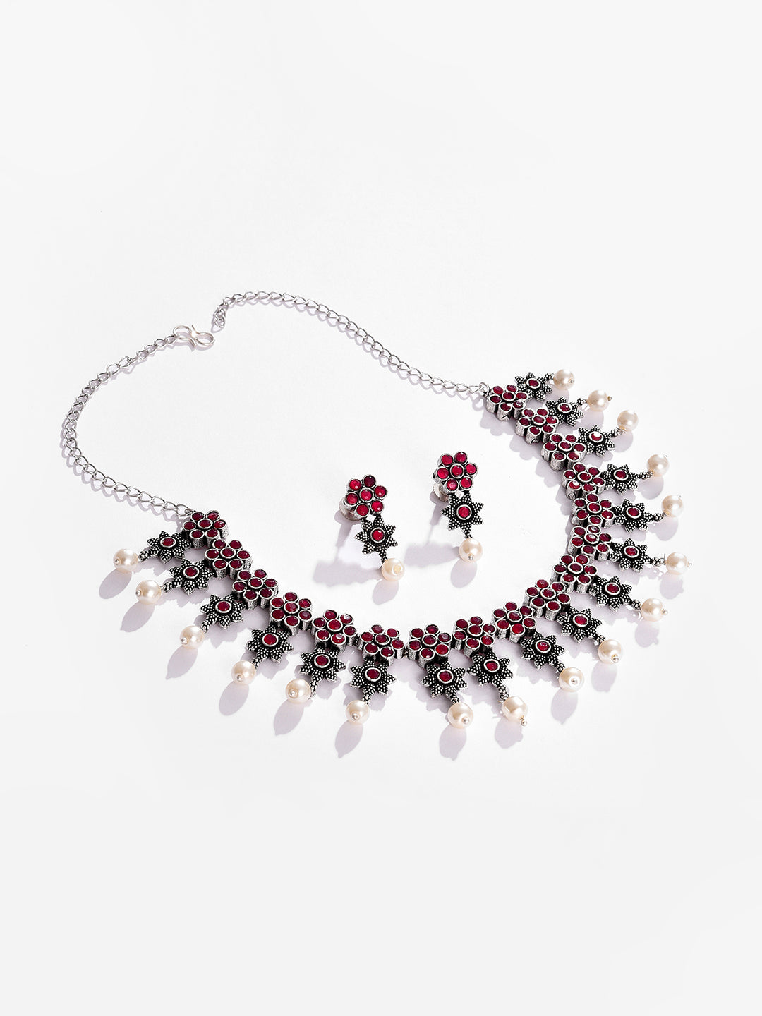 Silver Plated Designer Stone Necklace and Earring Set