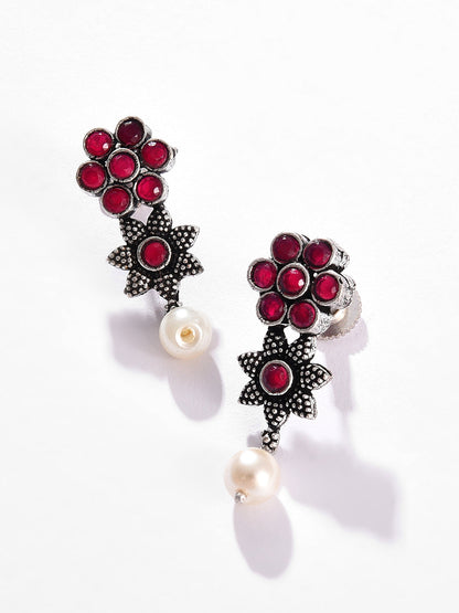 Silver Plated Designer Stone Necklace and Earring Set