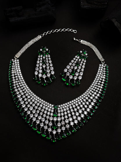 Silver Plated Designer Stone Necklace and Earring Set