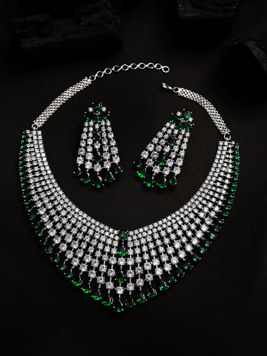 Silver Plated Designer Stone Necklace and Earring Set