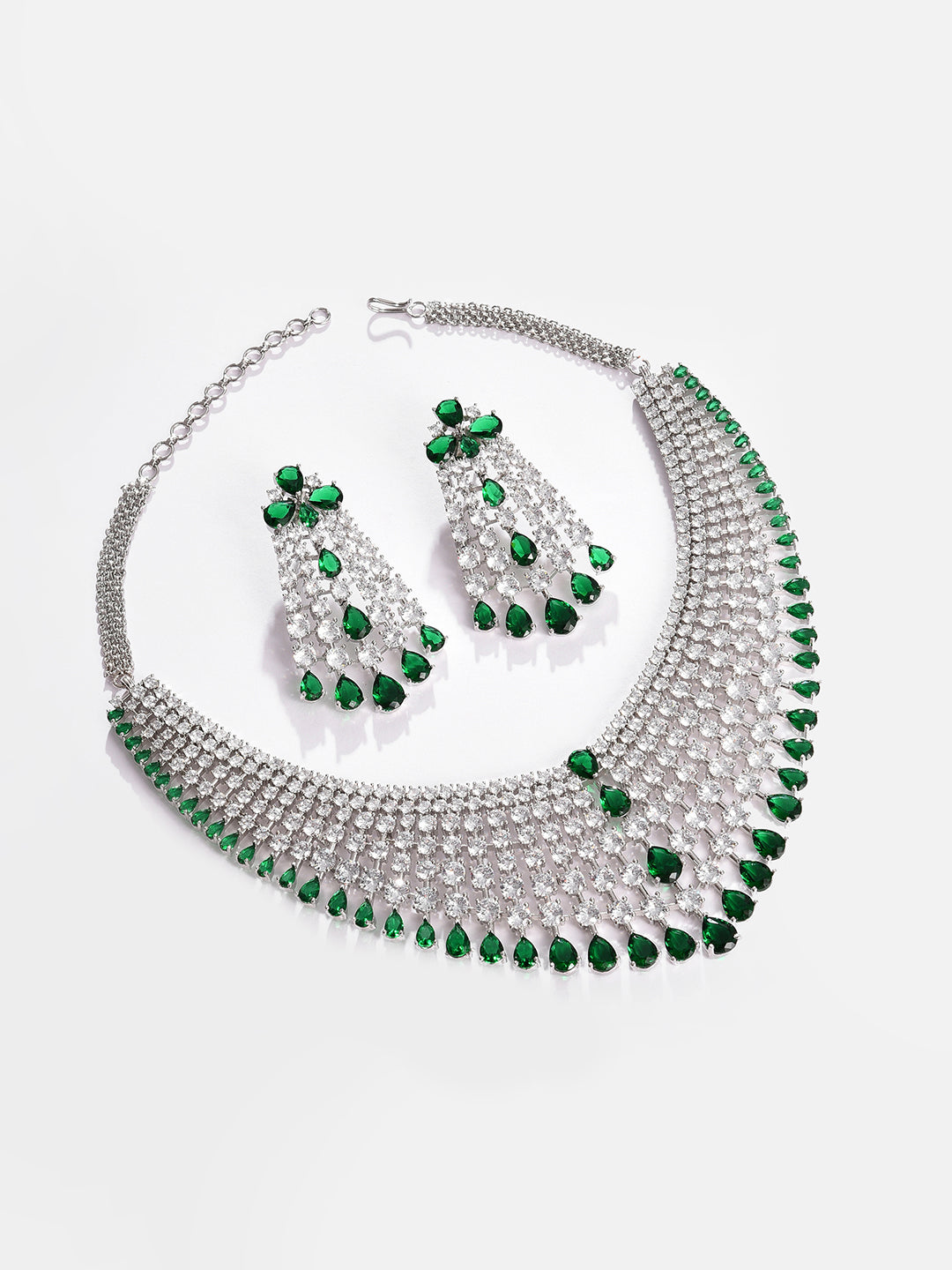 Silver Plated Designer Stone Necklace and Earring Set