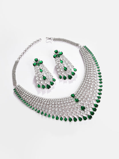 Silver Plated Designer Stone Necklace and Earring Set