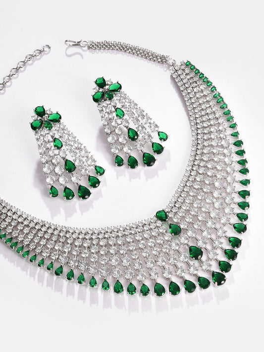Silver Plated Designer Stone Necklace and Earring Set