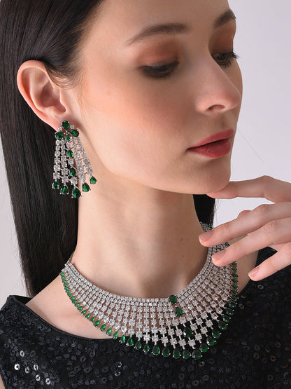 Silver Plated Designer Stone Necklace and Earring Set