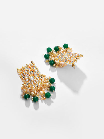 Gold Plated Designer Stone Beaded Necklace and Earring Set