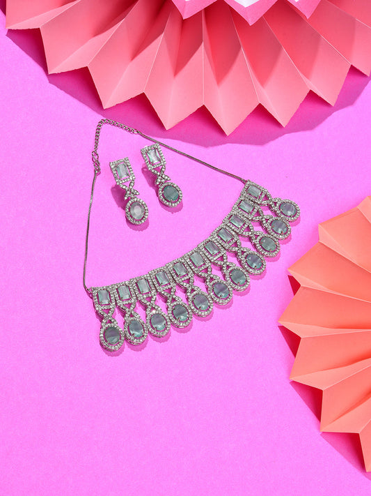 Silver Plated Designer Stone Necklace and Earring Set