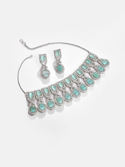 Silver Plated Designer Stone Necklace and Earring Set