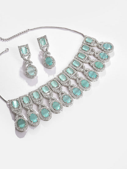 Silver Plated Designer Stone Necklace and Earring Set