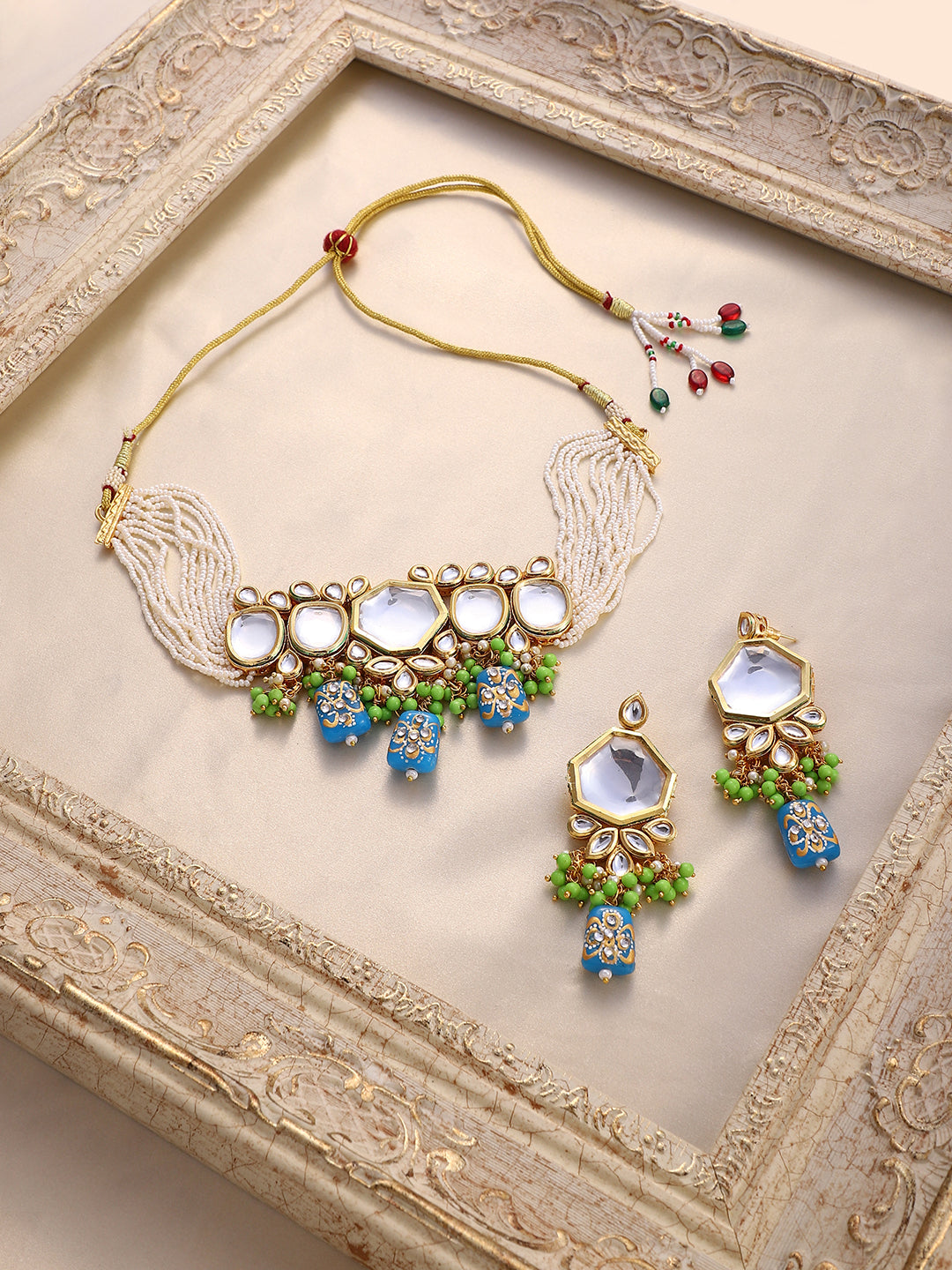 The Mariam Jewellery Set - Azure Blue & Kelly Green-SOHNCK2061