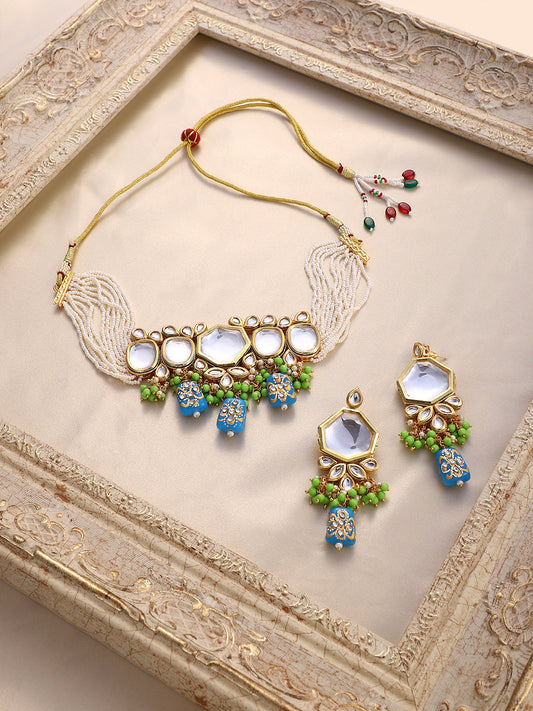 The Mariam Jewellery Set - Azure Blue & Kelly Green-SOHNCK2061