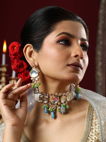 The Mariam Jewellery Set - Azure Blue & Kelly Green-SOHNCK2061