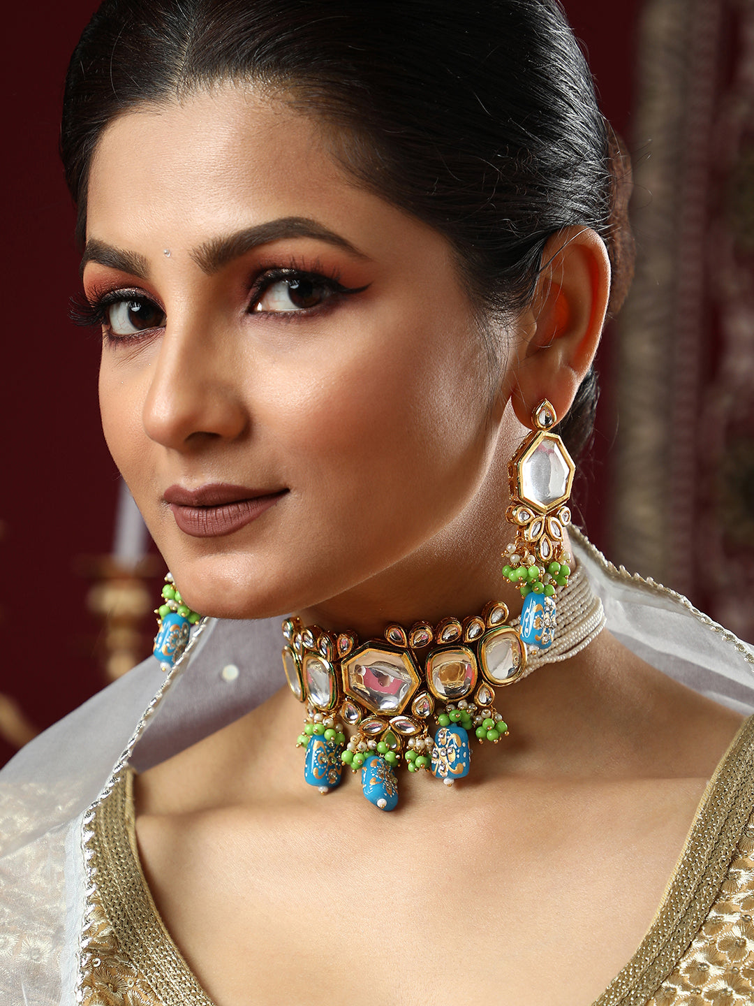 The Mariam Jewellery Set - Azure Blue & Kelly Green-SOHNCK2061