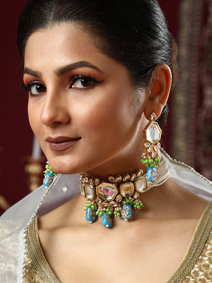 The Mariam Jewellery Set - Azure Blue & Kelly Green-SOHNCK2061