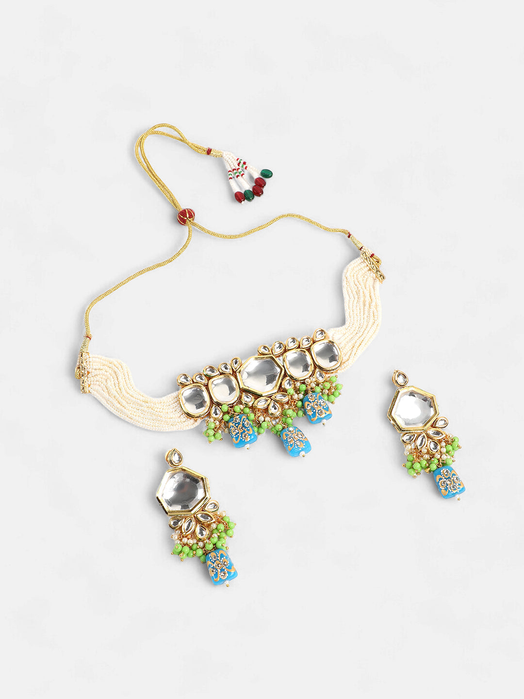The Mariam Jewellery Set - Azure Blue & Kelly Green-SOHNCK2061