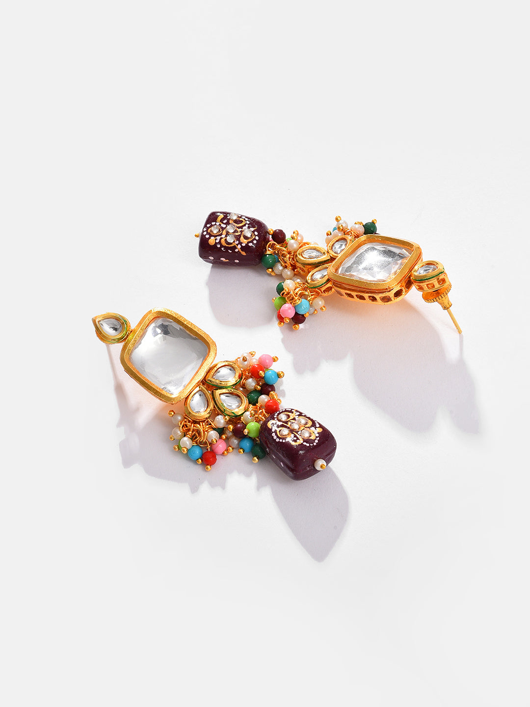 Gold Plated Kundan Beaded Necklace and Earring Set