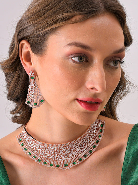 Gold Plated Designer Stone Necklace and Earring Set