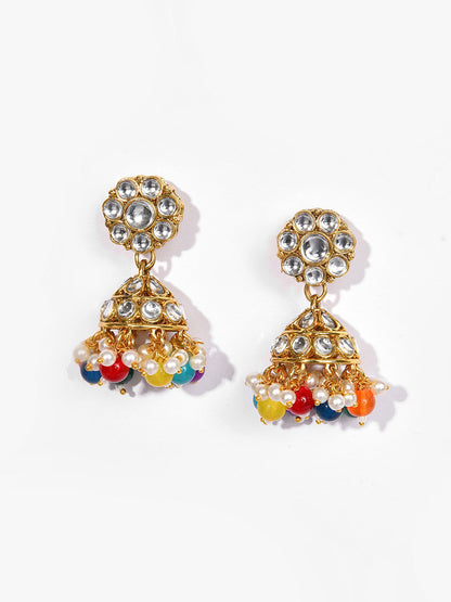 Gold Plated Designer Stone Beaded Necklace, Earrings and Maang Tikka Set