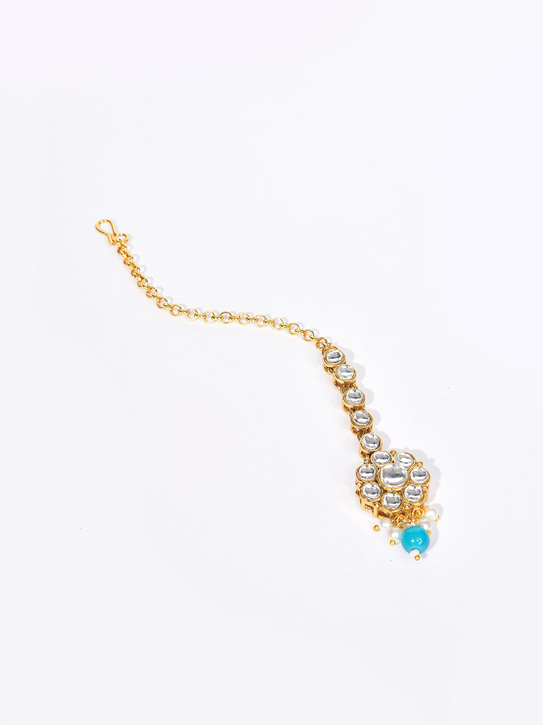 Gold Plated Designer Stone Beaded Necklace, Earrings and Maang Tikka Set