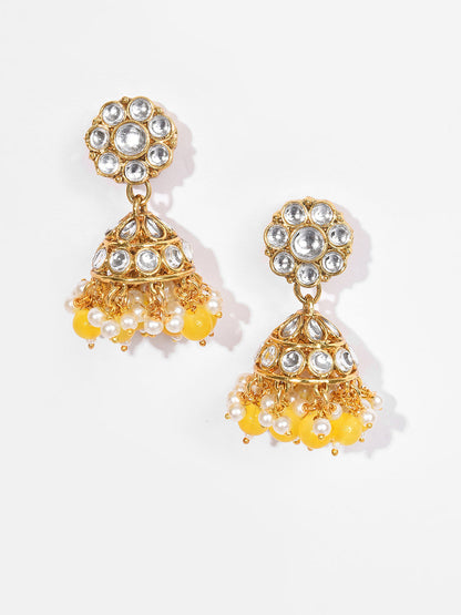 Gold Plated Designer Stone Beaded Necklace, Earrings and Maang Tikka Set