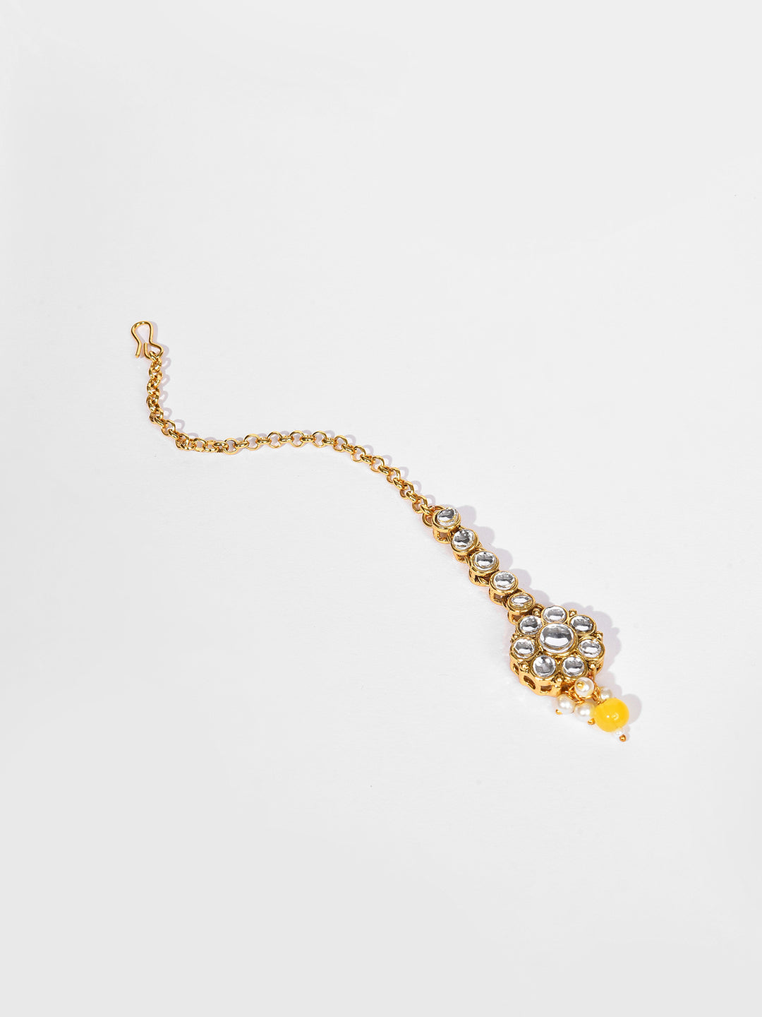 Gold Plated Designer Stone Beaded Necklace, Earrings and Maang Tikka Set