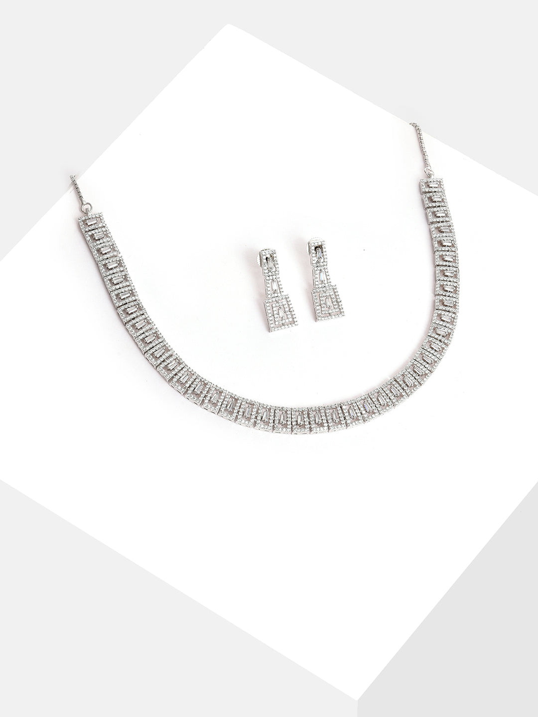Silver Plated Designer Stone Necklace and Earring Set