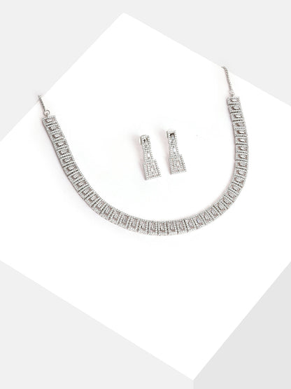 Silver Plated Designer Stone Necklace and Earring Set