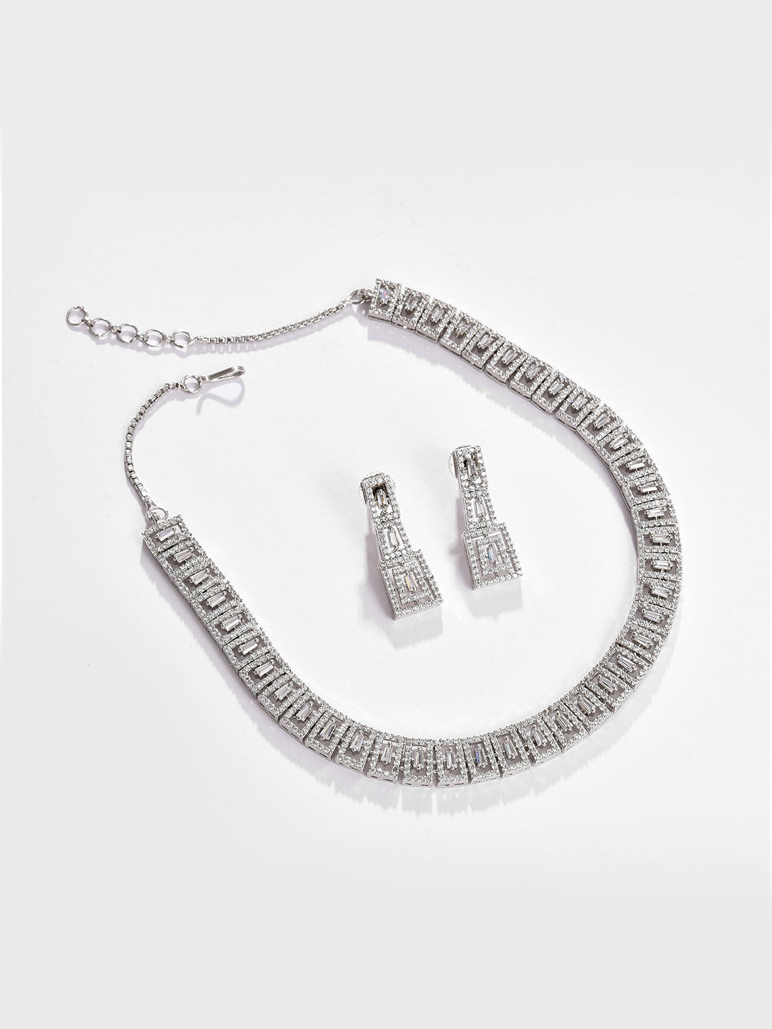 Silver Plated Designer Stone Necklace and Earring Set