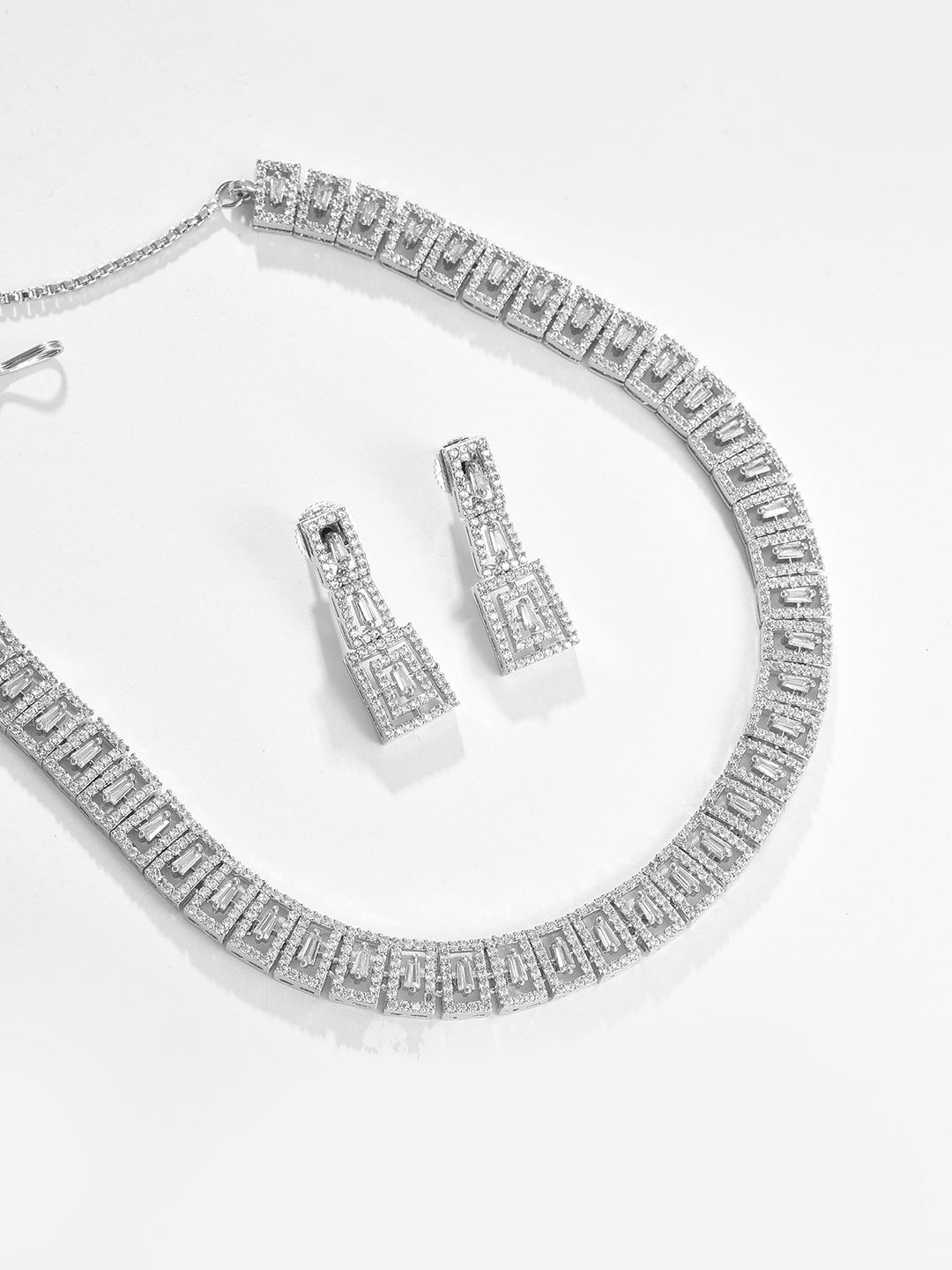 Silver Plated Designer Stone Necklace and Earring Set