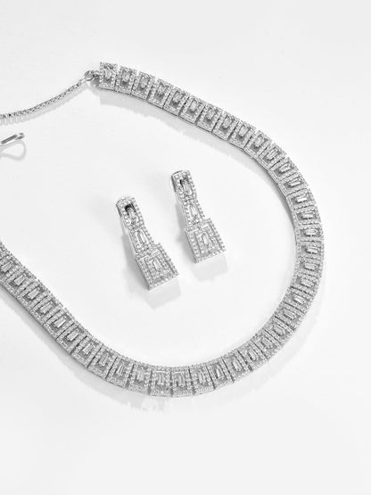 Silver Plated Designer Stone Necklace and Earring Set