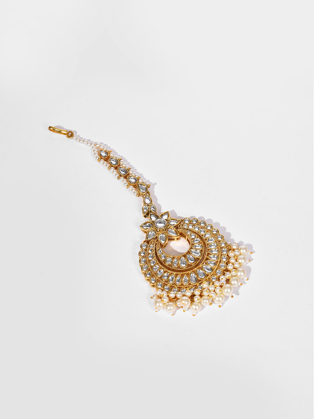 Gold Plated Designer Stone Beaded Necklace, Earrings and Maang Tikka Set