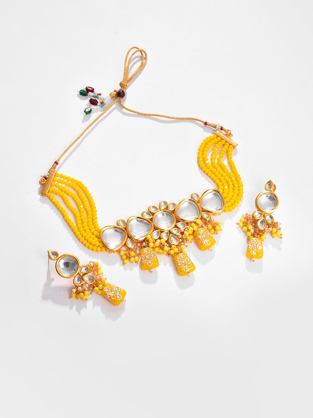 Gold Plated Kundan Beaded Necklace and Earring Set