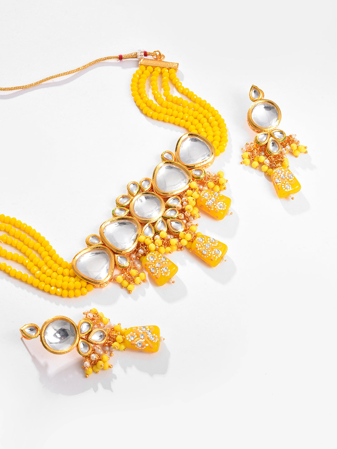 Gold Plated Kundan Beaded Necklace and Earring Set