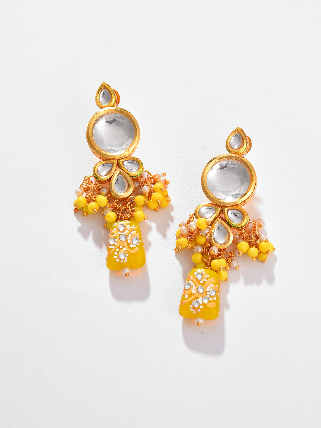 Gold Plated Kundan Beaded Necklace and Earring Set