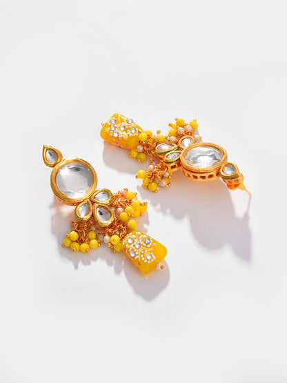 Gold Plated Kundan Beaded Necklace and Earring Set