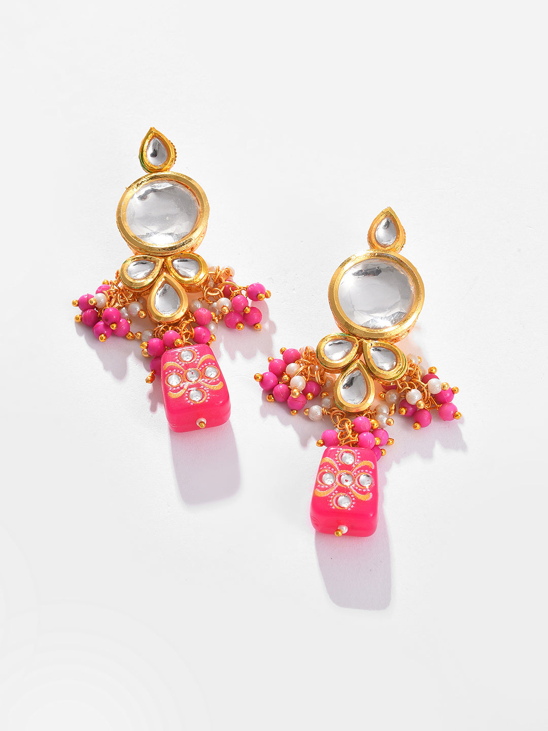Gold Plated Kundan Beaded Necklace and Earring Set