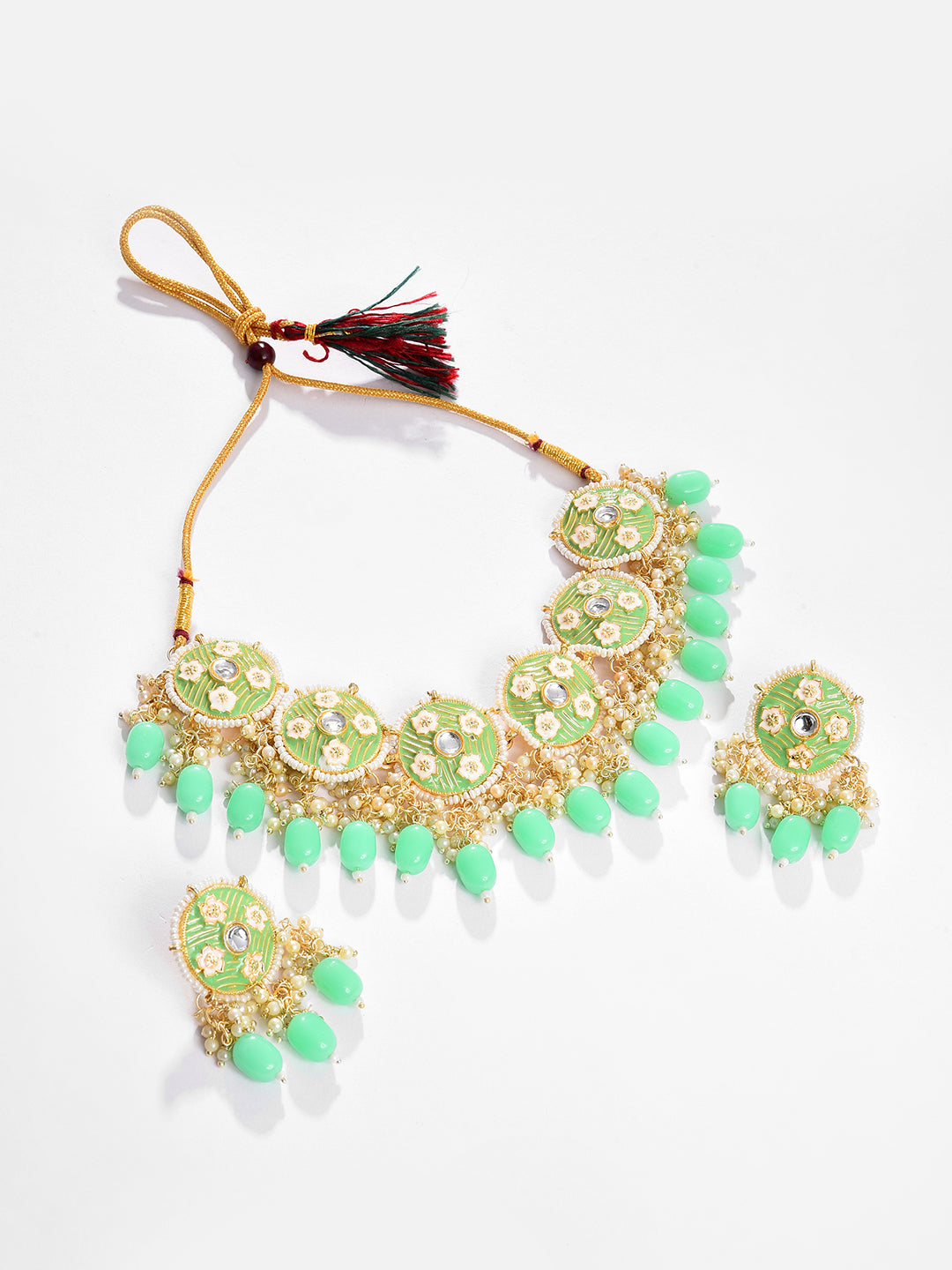 Gold Plated Designer Stone Beaded Necklace and Earring Set