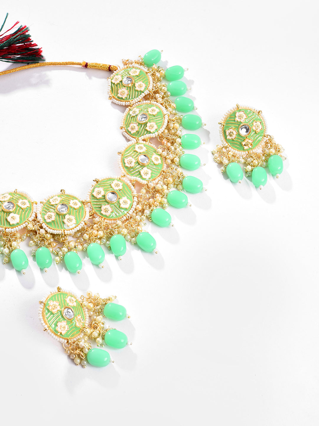 Gold Plated Designer Stone Beaded Necklace and Earring Set
