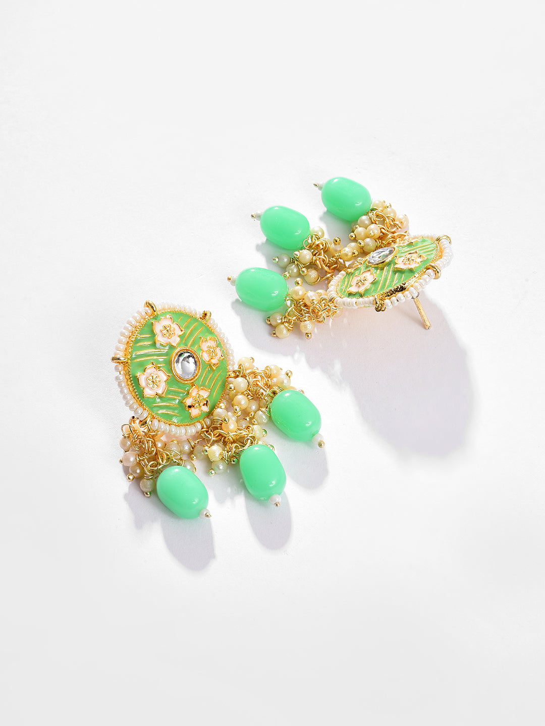 Gold Plated Designer Stone Beaded Necklace and Earring Set