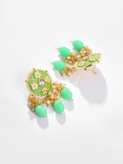 Gold Plated Designer Stone Beaded Necklace and Earring Set
