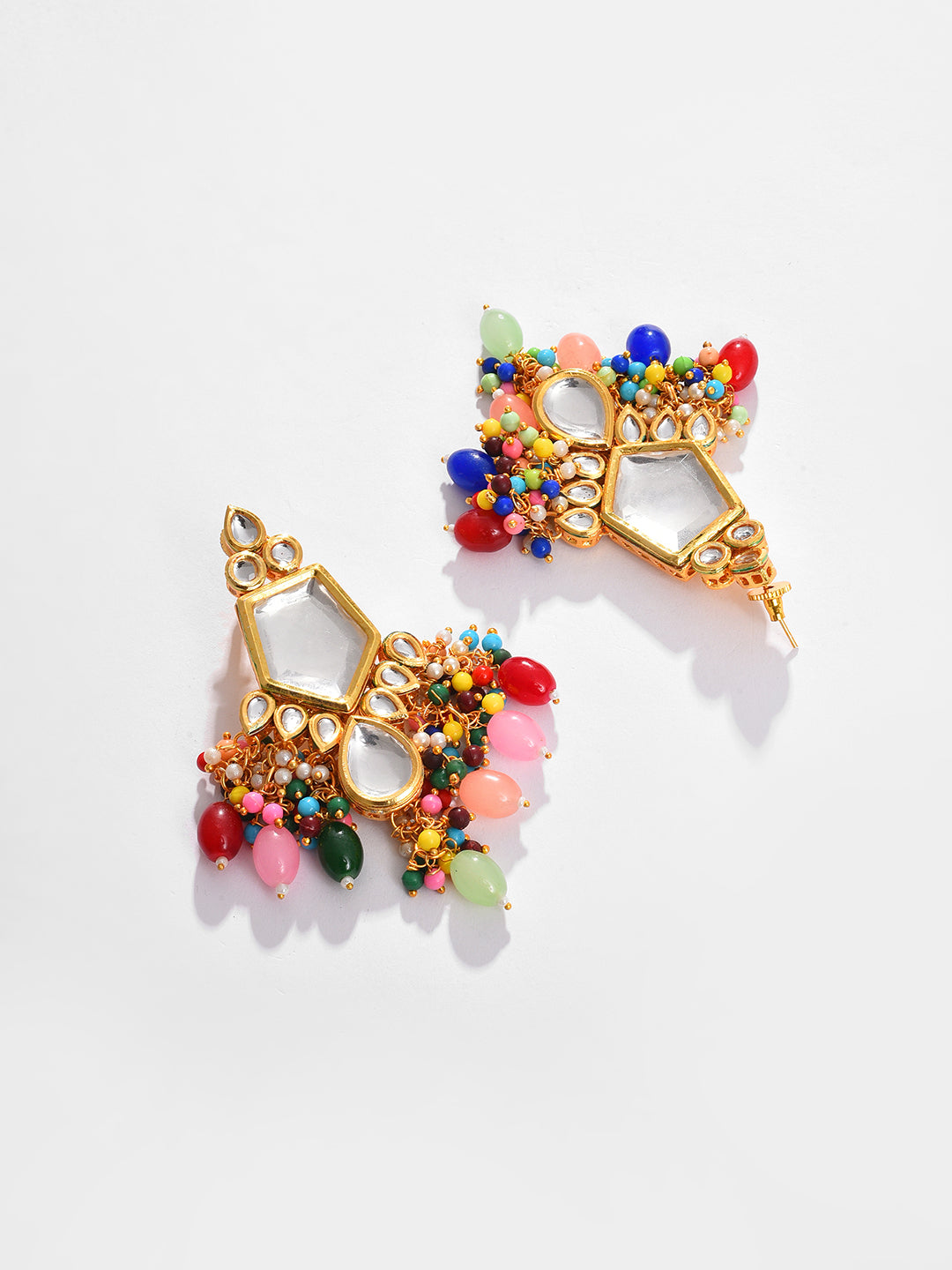 Gold Plated Kundan Beaded Necklace, Earrings and Maang Tikka Set