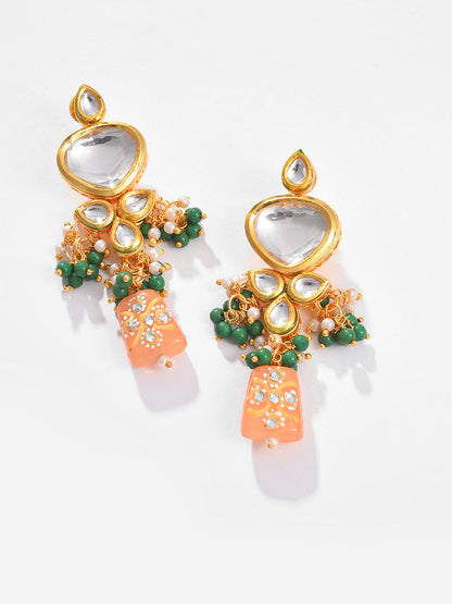 Gold Plated Kundan Beaded Necklace and Earring Set