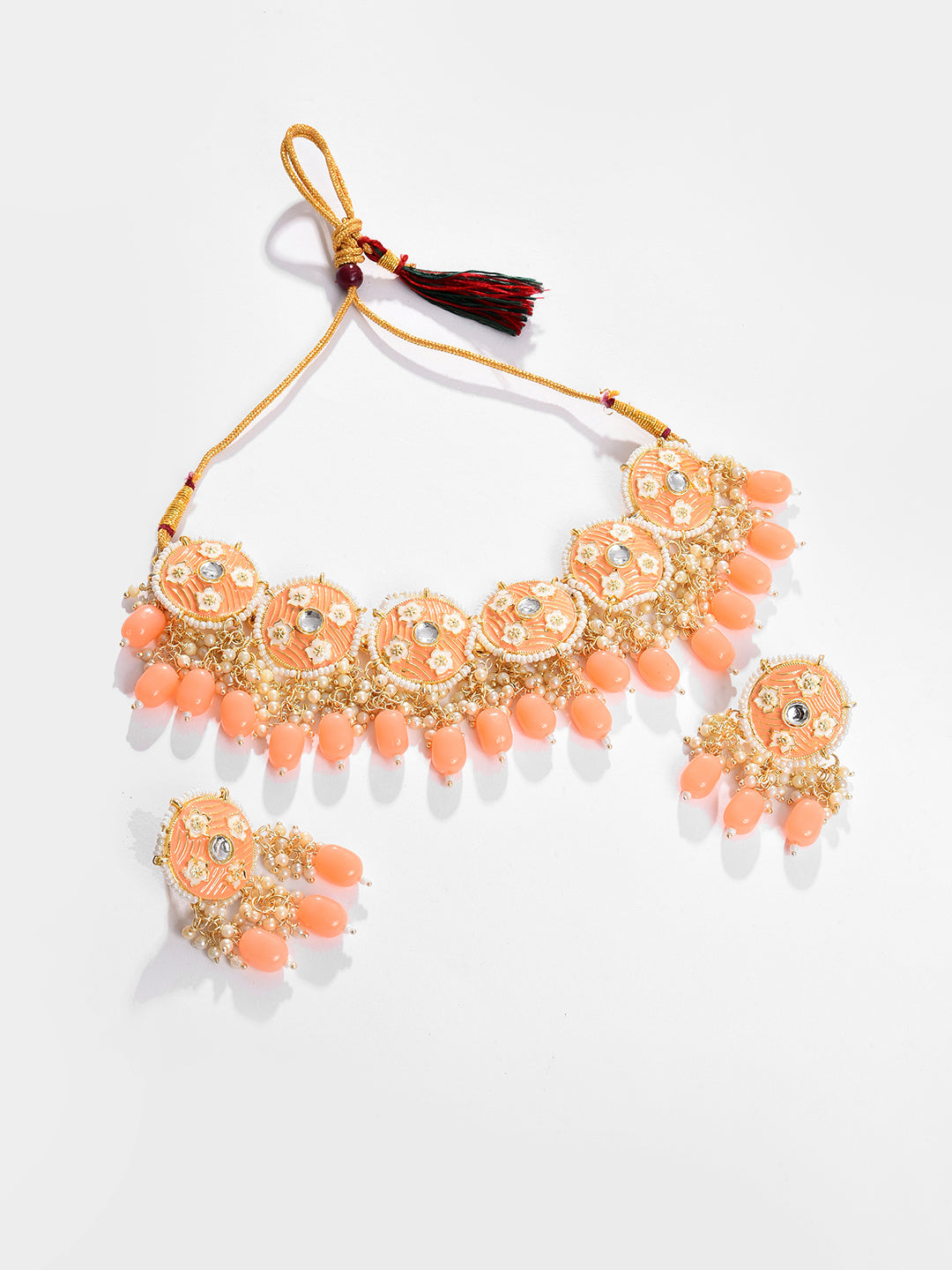 Gold Plated Designer Stone Beaded Necklace and Earring Set