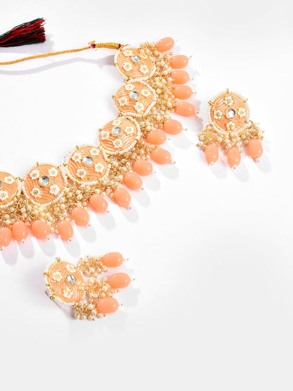 Gold Plated Designer Stone Beaded Necklace and Earring Set