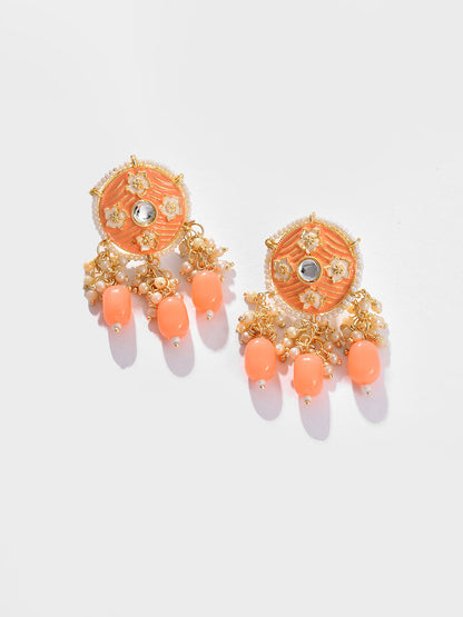 Gold Plated Designer Stone Beaded Necklace and Earring Set